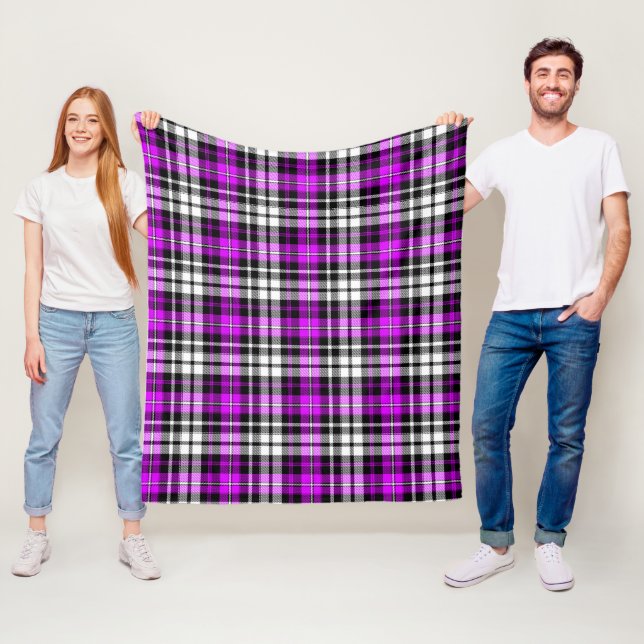 Lila Svart Vit Rutig Tartan Mönsterdesign  Fleecefilt (På plats)