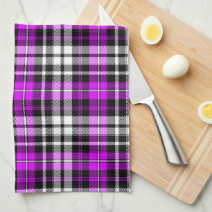 Lila Svart Vit Rutig Tartan Mönsterdesign Kökshandduk