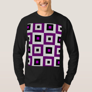 Lila svarta och vita rutiga fyrkantiga mönster t shirt