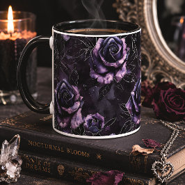 Lila Svarta Rosor Gotisk Blommig Mörk Romantik Mugg