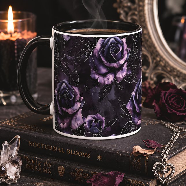 Lila Svarta Rosor Gotisk Blommig Mörk Romantik Mugg (Skapare uppladdad)