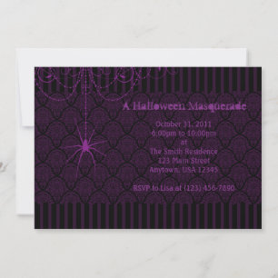 Lila & Svarta Spindeldamask Halloween-inbjudningar Inbjudningar