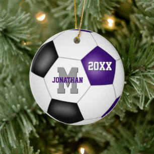 lila svarta team färg-pojkar flickor fotboll julgransprydnad keramik