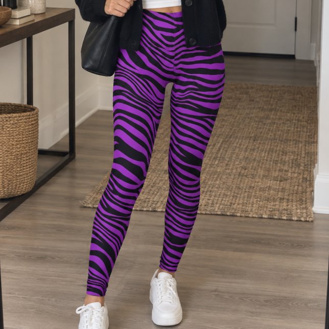 Lila Svarta Zebraränder Leggings (Skapare uppladdad)