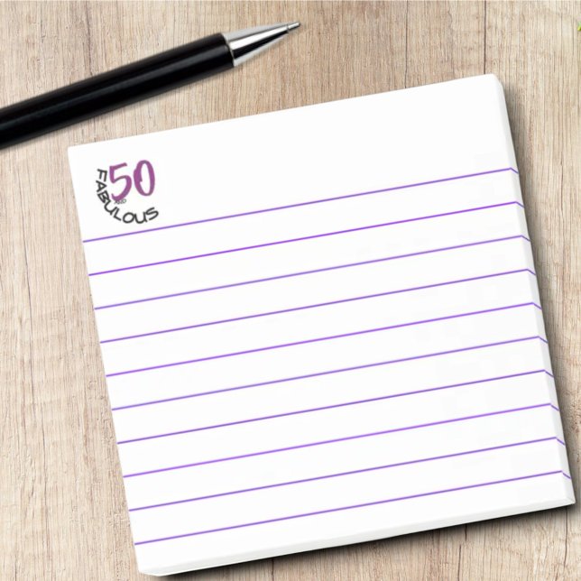 Lila- & svarttypografi "50 och sagolikt ", post-it block (50th Birthday lined Post-It notepad)