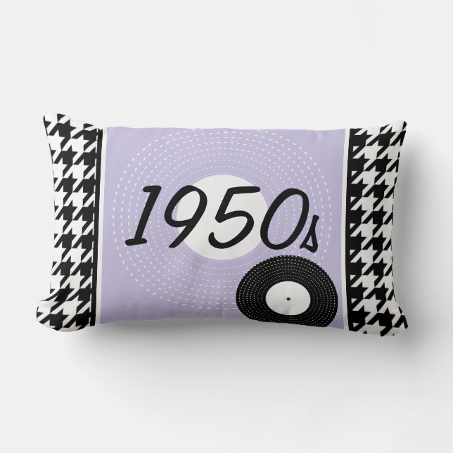 Lila, svartvitt 1950-tal lumbarkudde (Framsida)