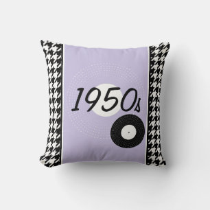 Lila, svartvitt 1950-talets temameddelande kudde