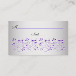 Lila-, svartvitt- och Silver-Blommigt-platskort Placeringskort
