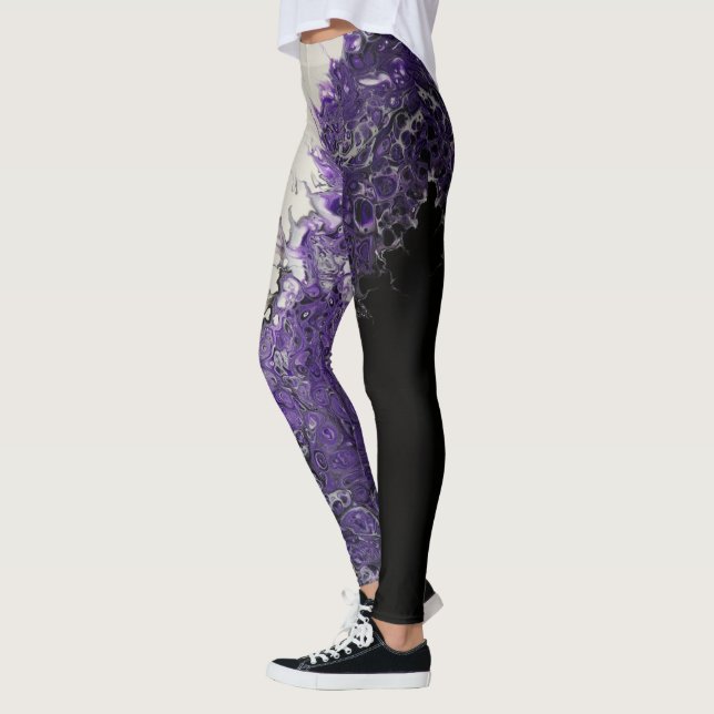 lila-, svartvitt- och vitt läder leggings (Vänster)