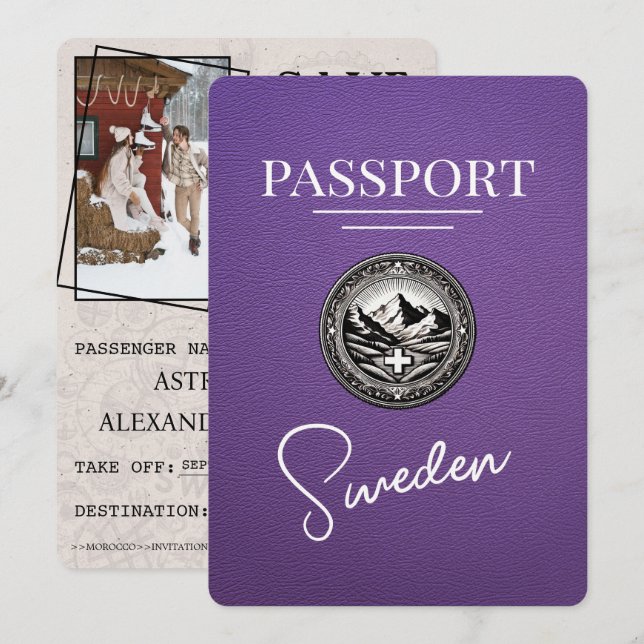 Lila Sverige Passport Spara datum Datumet (Fram/baksida)