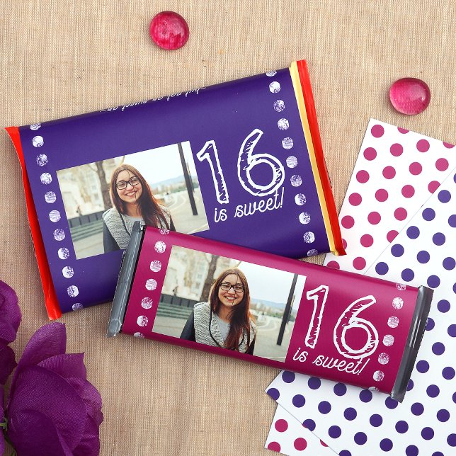 Lila Sweet 16 Birthday Anpassningsbar Candy Pub Wr Flygblad (purple pink sweet 16 party favor candy bar labels personalized birthday cand bar wrappers)