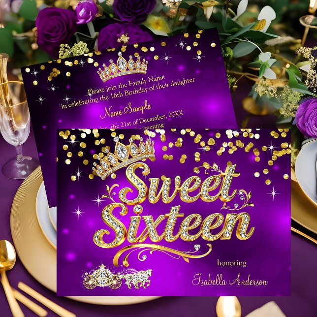 Lila Sweet 16 Födelsedags Diamant Tiara Körning Inbjudningar (Skapare uppladdad)