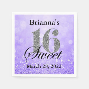 Lila Sweet 16 Silver Glitter Anpassningsbar Napkin Pappersservett
