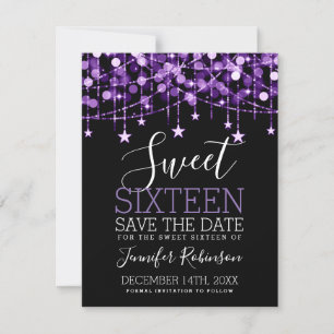 Lila Sweet 16 Sparkly String Ljus Spara Date Datumet
