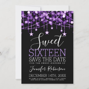 Lila Sweet 16 Sparkly String Ljus Spara Date Datumet