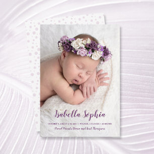 Lila Sweet Baby Photo Tillkännagivande för födelse