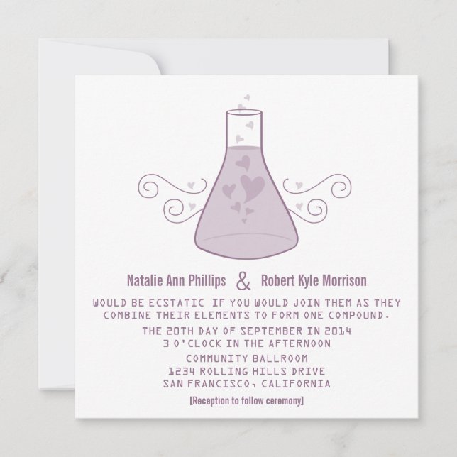 Lila Sweet Chemistry Wedding bjudande Inbjudningar (Framsida)