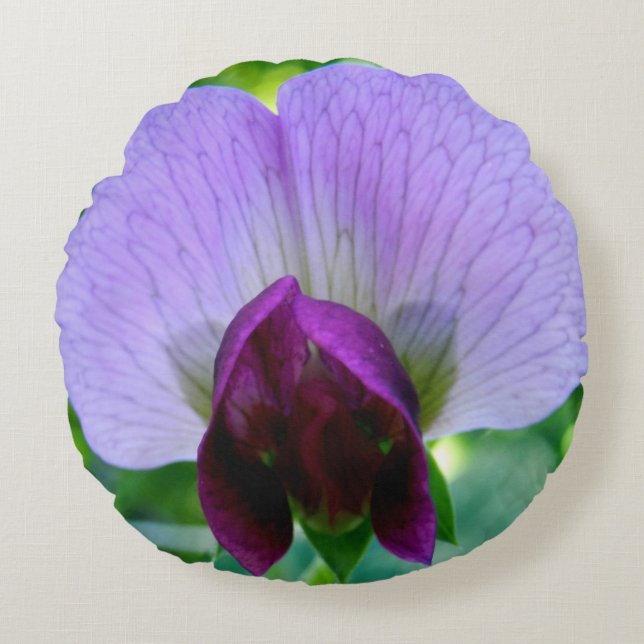 Lila Sweet Pea Flower Pillow Rund Kudde (Framsidan)