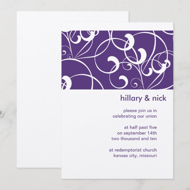 Lila Swirl-bröllopsinbjudan Inbjudningar (Fram/baksida)