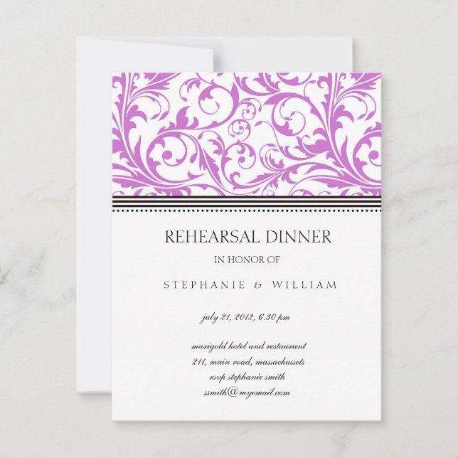 Lila Swirl Rehearsal Dinner Card Inbjudningar (Framsida)