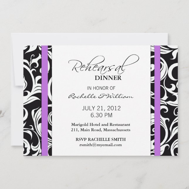 Lila Swirl Rehearsal Dinner Card Inbjudningar (Framsida)