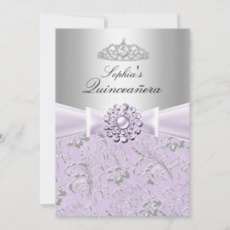 Lila Swirl & Tiara Quinceanera Announcements Inbjudningar