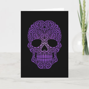 Lila Swirling Sugar Skull på svart Kort