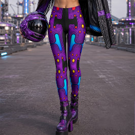 Lila Synth 80-tals Android Robot Cyber Robot Leggings
