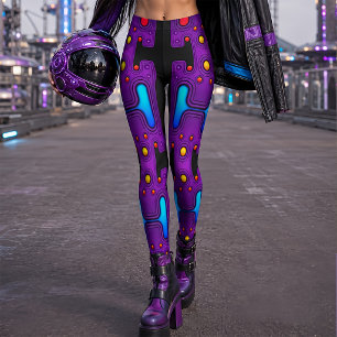 Lila Synth 80-tals Android Robot Cyber Robot Leggings
