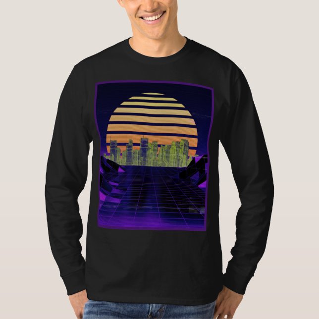 Lila Synthwave Design Manar Långärmad T Shirt (Framsida)