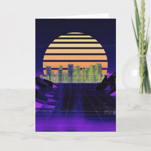Lila Synthwave Hälsning-kort Helgkort