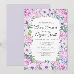 Lila Syren Blommig Baby Shower Inbjudan
