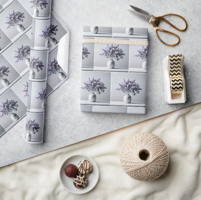 Lila syren och silverblad bukett presentpapper (Hantverk)