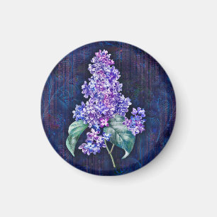 Lila syren på marinblå dekorativ bakgrund magnet