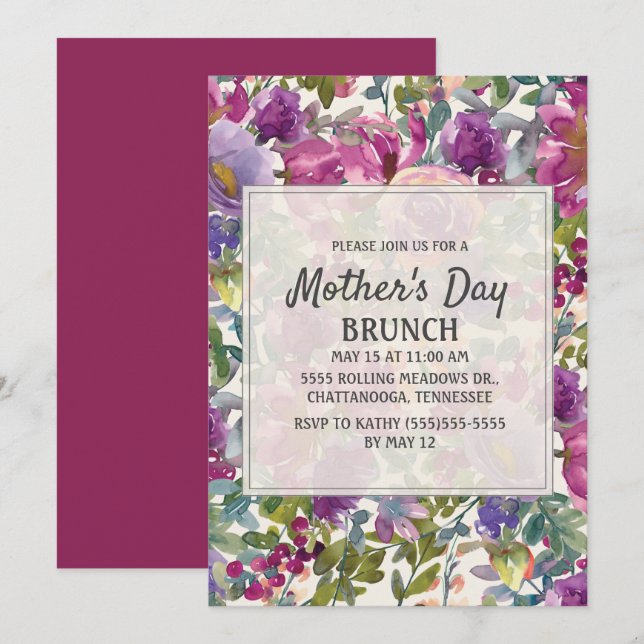 Lila Syren Rosa Akvarell Blommig Mors Dag Inbjudningar (Fram/baksida)