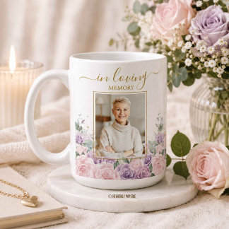 Lila Syren & Rosa Blommig Foto Begravning Minneshö Kaffemugg