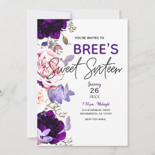 Lila Syren Rosa Ros Blommig Vit Söt 16 Fests Inbjudningar