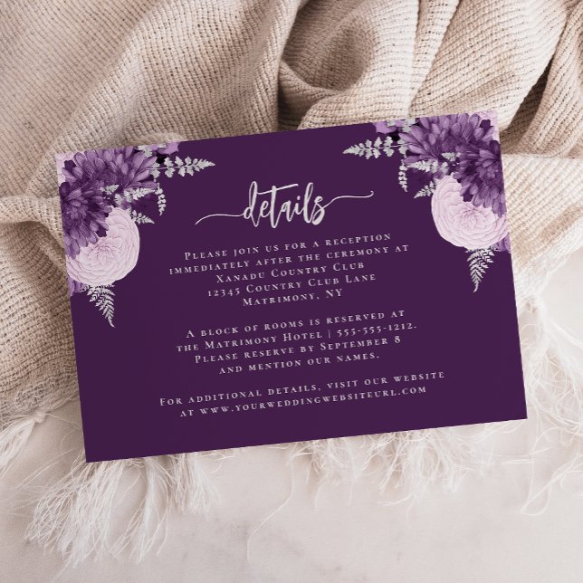 Lila Syrén Silver Blommig Bröllopsinformation Tilläggskort (Skapare uppladdad)
