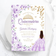 Lila Syrén Vattenfärg Blommig Guld Quinceanera