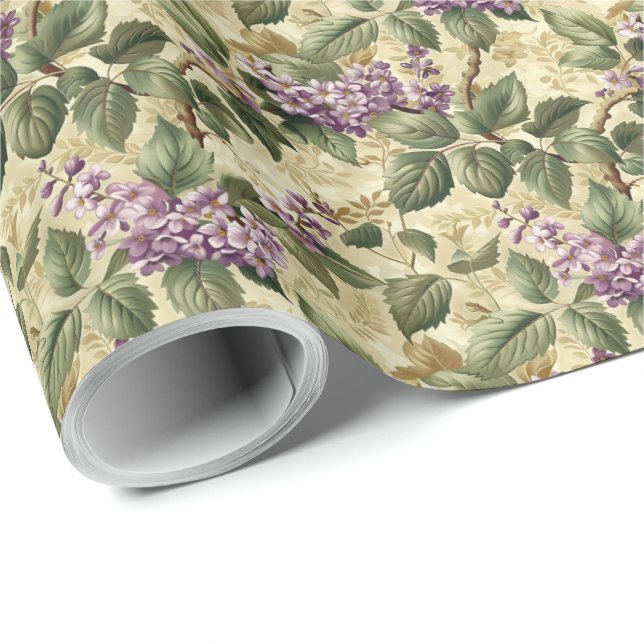Lila syrenblommig presentförpackningspapper presentpapper (Rullad Hörn)