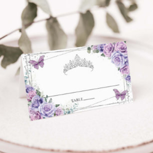 Lila Syrenblommor Fjärilar Quinceañera XV 16 Placeringskort