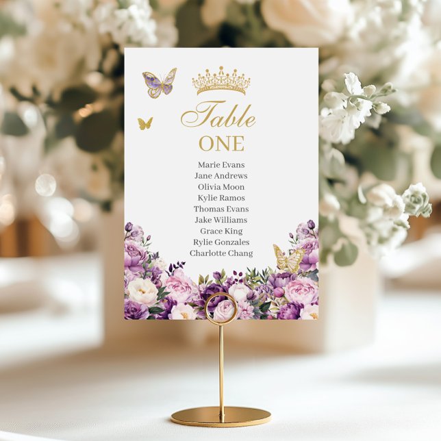 Lila Syrenblomster Quinceanera  Bordsnummer (Skapare uppladdad)