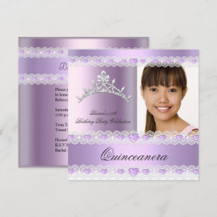 Lila Syrliga Tiara Quinceanera 15 Födelsedagsfest Inbjudningar