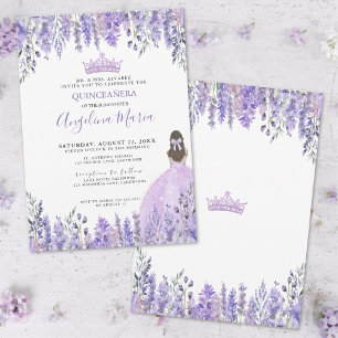 Lila Syrlilja Glitter Tiara Blommig Quinceañera Inbjudningar