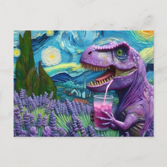 Lila T-Rex med lavender lemonade fantasi Vykort (Framsida)