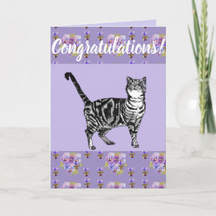 Lila Tabby katt Blommigt Conrgating Art Card Kort