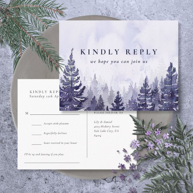 Lila tallskog sångförfrågan RSVP vykort (Purple Pine Forest Song Request RSVP Postcard)