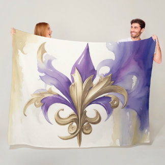 Lila Tan Fleur de Lis Watercolor Fleecefilt