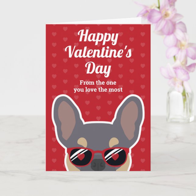 Lila Tan Fransk Bulldog Valentine Day Kort (Orkide)