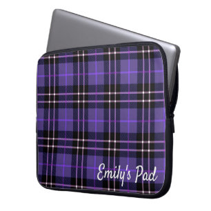 Lila Tartan Play med Namn Laptop Fodral
